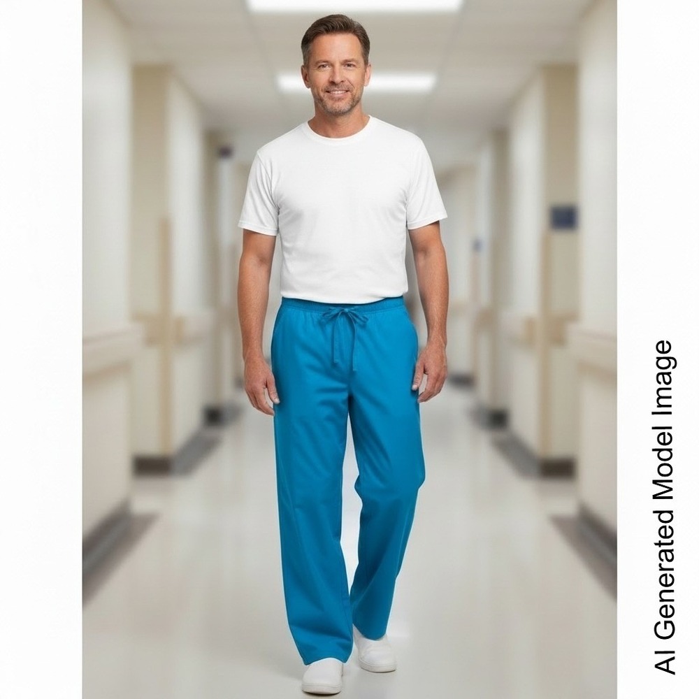 Adar Universal Unisex Scrub Pants Turquoise Blue Drawstring Medical Bottoms M